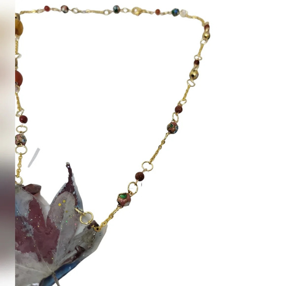 14k Gold Resin japanese maple Leaf Cloisonne Necklace - Picture 5 of 5